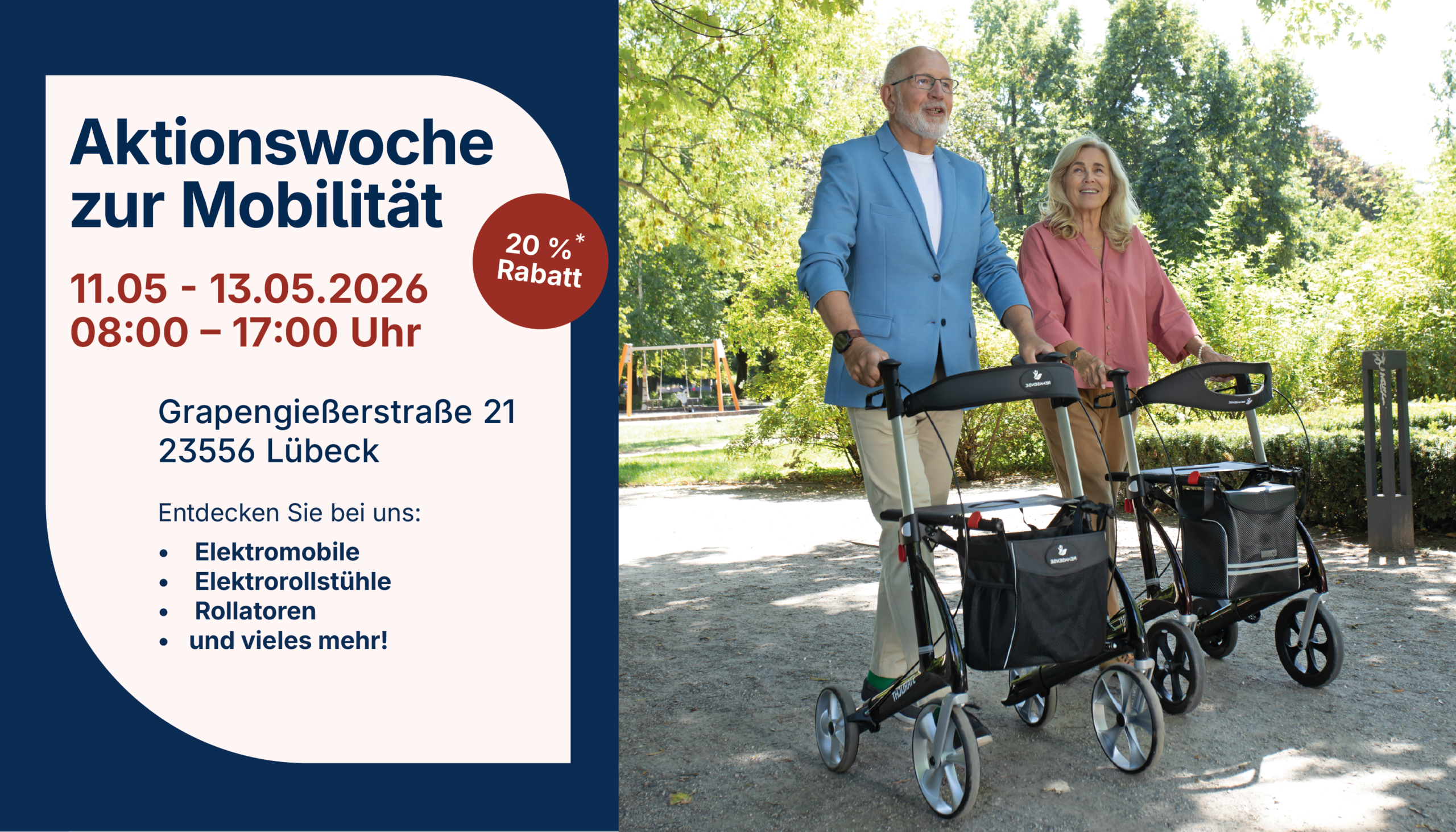 &Auml;lteres Paar geht mit Rollatoren spazieren